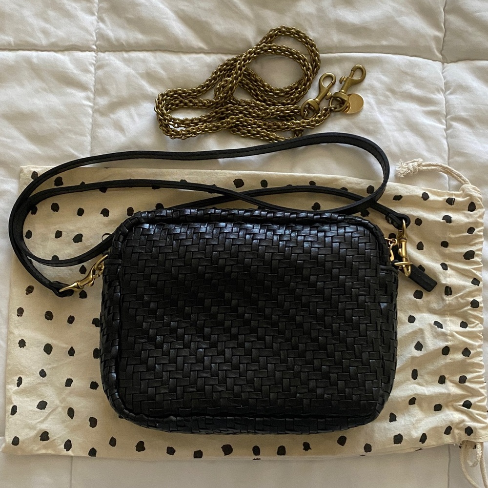 Clare V Black Woven midi sac Crossbody Bag